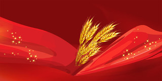 芒种红色简约红绸小麦24节气小满展板背景24节气小满背景